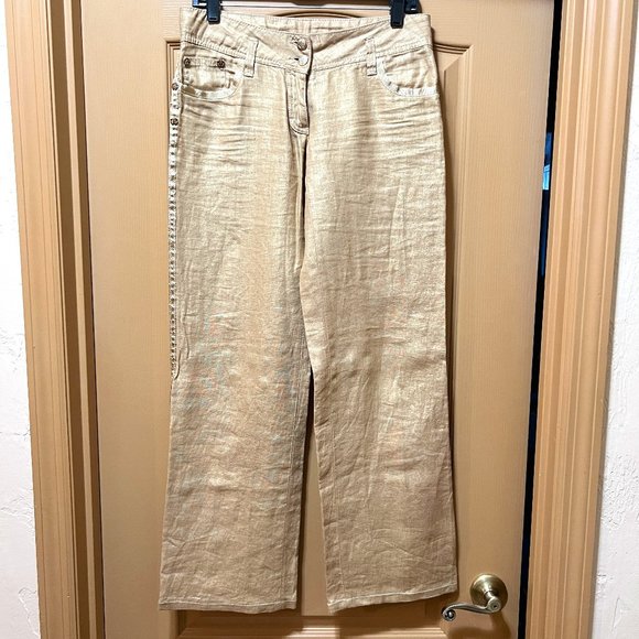 ❣️NWOT❣️  Roberto Cavalli Beige/Gold Linen Pants Vintage Made in Italy S… - Picture 4 of 16